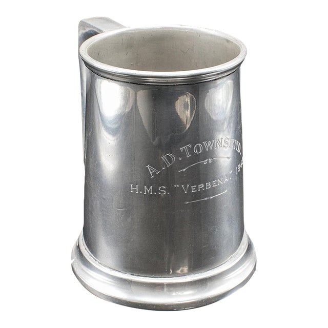 Vintage Wwii Pint Tankard, English, Pewter, Drinking Jug, Glass Base, Maritime For Sale