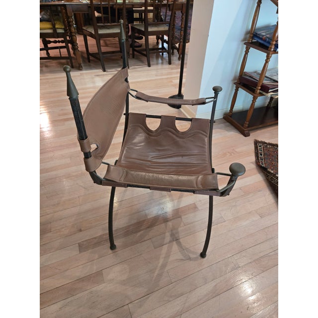 Mid Century Wrought Iron and Brass Savonarola Chairs - A Set For Sale In Miami - Image 6 of 11