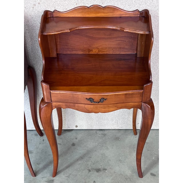 Wood 20th Pair of French Nightstands Tables With Drawer and Open Shelf For Sale - Image 7 of 12
