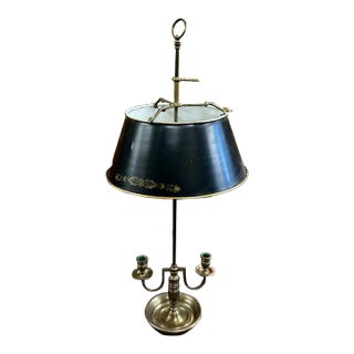 Early French Brass Bouillotte Lamp With Black Tole Shade For Sale