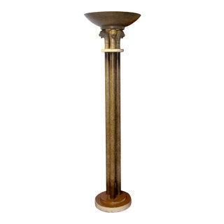 1960s Neoclassical Travertine Marble Torchiere Floor Lamp For Sale