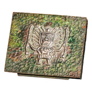 Amazing Vintage Peru Mixed Metal Copper Alloy and Sterling Silver Art Box Incan Design Element Home Decor For Sale