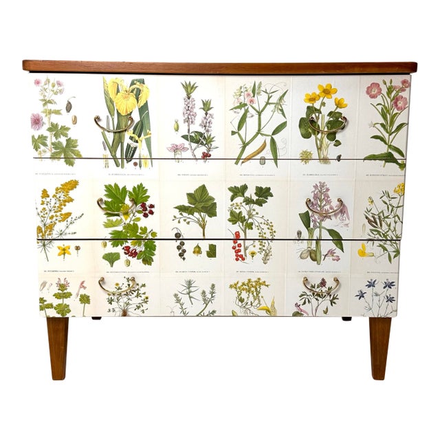 1950's Swedish Dresser With Nordens Flora Illustrations For Sale