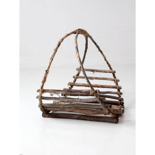 Mid 20th Century Vintage Rustic Twig Basket With Arched Handle For Sale - Image 5 of 18
