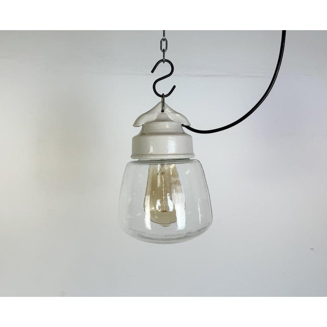 Industrial Vintage White Porcelain Pendant Light, 1970s For Sale - Image 3 of 14