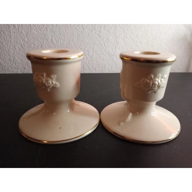 Art Deco Vintage Lenox Ivory Fine Porcelain Candle Holders- Set of 2 For Sale - Image 3 of 7