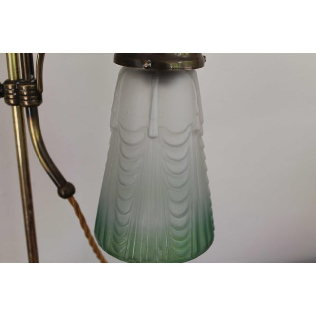 Edwardian Style Brass Rise and Fall Table Lamps with Shades, 1970s, Set of 2 For Sale - Image 6 of 11
