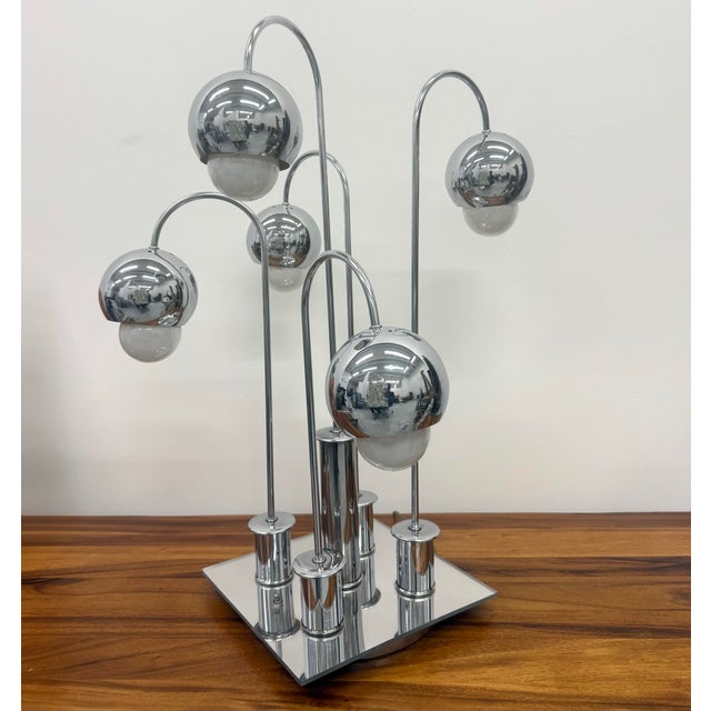 Vintage Mid-Century Modern Chrome Five-Light Table Lamp After Robert Sonneman For Sale - Image 4 of 5