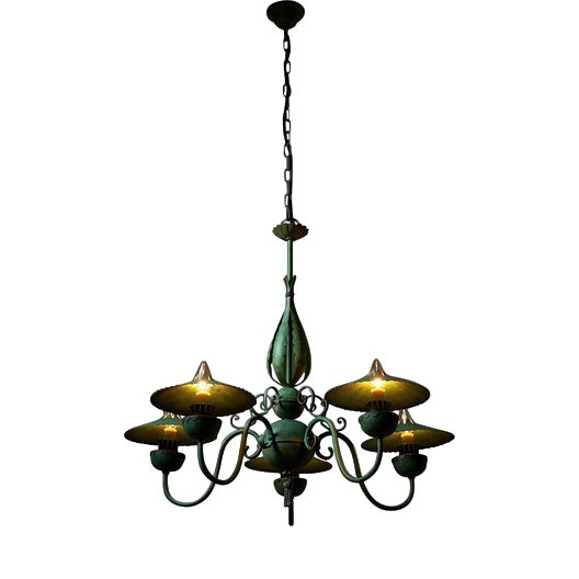 Green Chandelier with Shades, Italy, 1940s For Sale