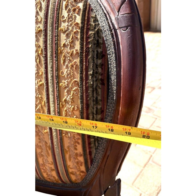 Wood Antique Carved Mahogany Accent Chair With Striped Floral Upholstery. For Sale - Image 7 of 7