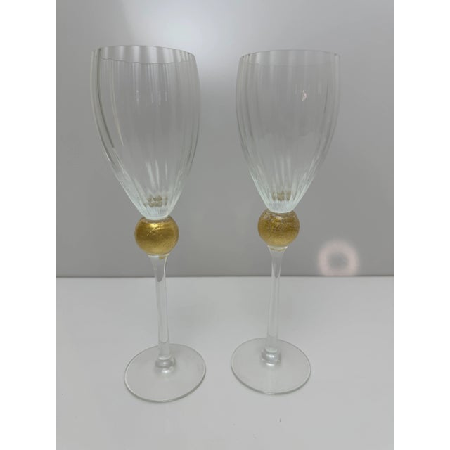 Art Deco Two Vintage All Crystal Manhattan Gold Glass by Union Street 10.25" High For Sale - Image 3 of 4