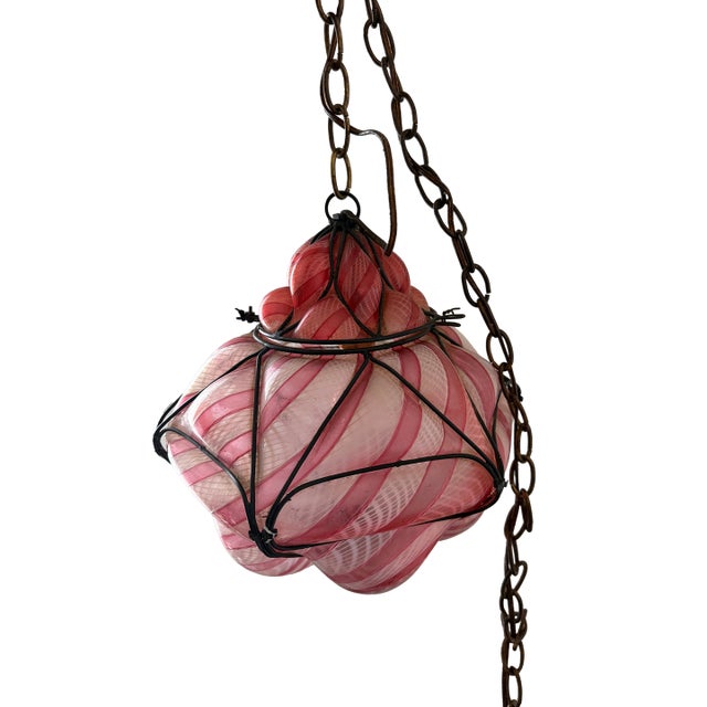 Vintage Mid-20th-Century Venetian Murano Hand-Blown Caged Glass Pendant Light For Sale
