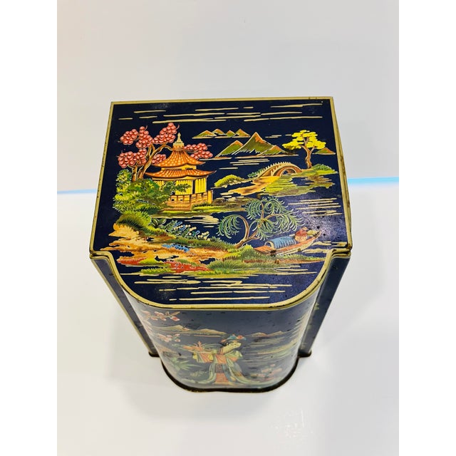 Vintage English Chinoiserie Tea Tin For Sale - Image 4 of 6