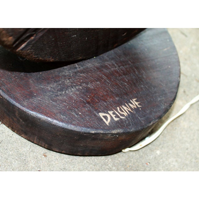 Vintage Brutalist Table Lamp in Wood and Raffia by Delsinne, 1960s For Sale - Image 5 of 7