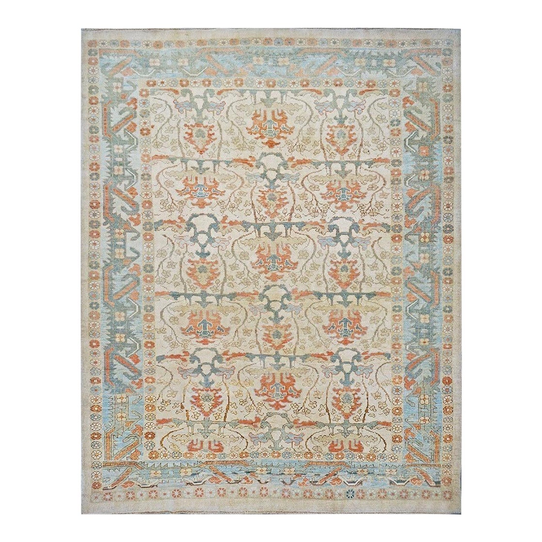 21st Century Turkish Wool Donegal Ivory & Orange Handmade Area Rug ...