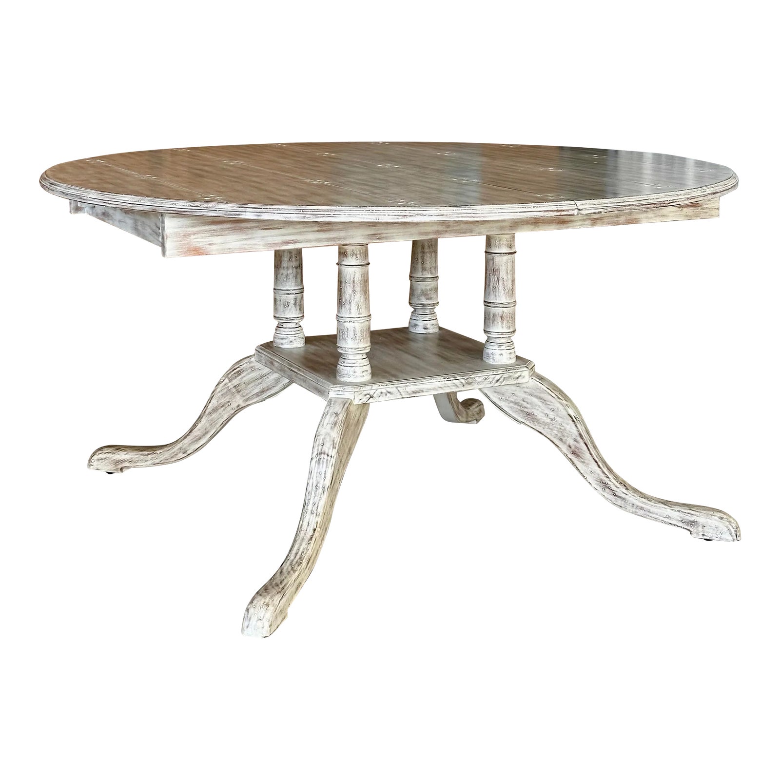 Coastal Distressed Extendable Pedestal Splayed Leg Dining Table by