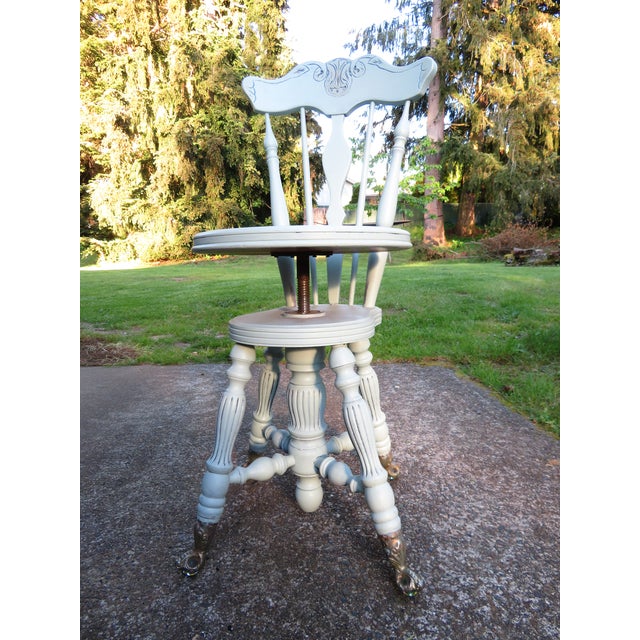 Antique Painted High Back Piano Stool W/ Nautical Glass Claw Feet For Sale - Image 15 of 18