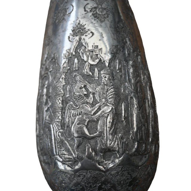 Islamic Qajar Indo-Persian Silver Vase For Sale - Image 5 of 11