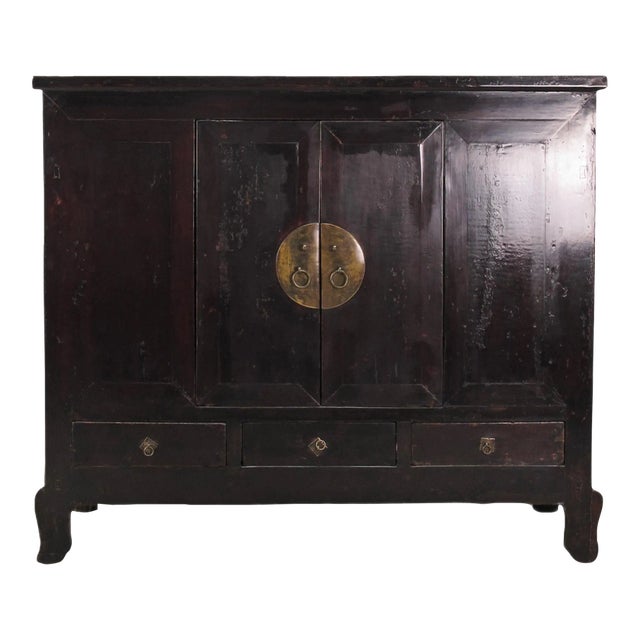 Dark Brown Chinese Antique Cabinet – 56 Inches Tall For Sale