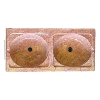 19th Century Antique Hand Carved Pink Marble Double Basin Kitchen Sink For Sale