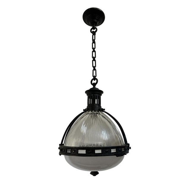 Vintage French Caged Holophane Glass Pendant Light, 1920s For Sale - Image 6 of 6