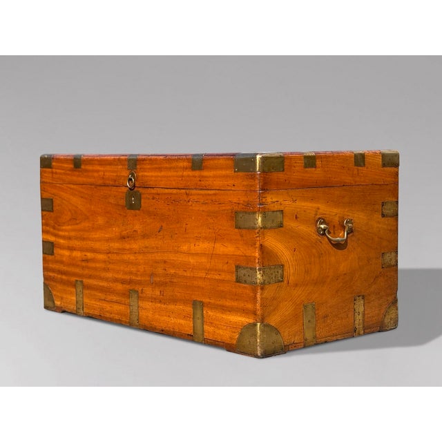 Large Camphor Wood Campaign Trunk, 1880 For Sale - Image 3 of 11