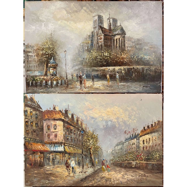 Pair of Mid-Century Parisian Scenes Oil on Canvas Paintings Signed C. Burnett For Sale - Image 13 of 13