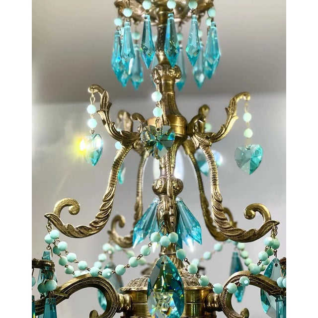 Metal Turquoise Petite Spanish Frame Chandelier by Karen Curtis For Sale - Image 7 of 12