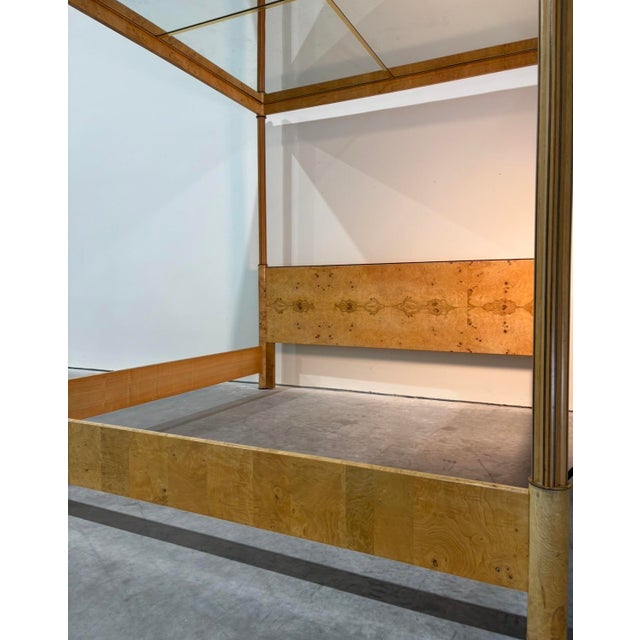 Postmod Henredon Scene Two Burl Mirrored Canopy King Bedframe For Sale - Image 13 of 17