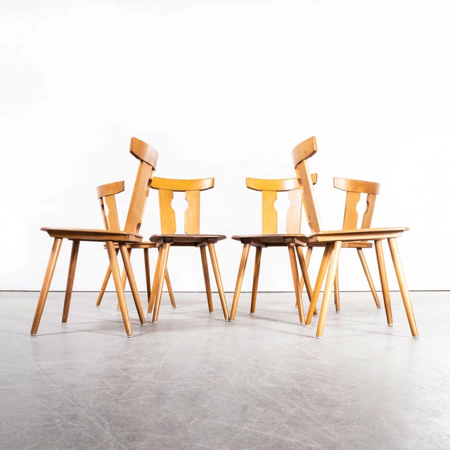 Industrial Handmade Blonde Dining Chairs, Alsace, France, 1950s, Set of 6, in Good conditions. Designed 1950 to 1959 This...