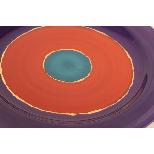 Set of Three Glazed Ceramic Concentric Circle Plates With Gold Leaf Details Signed For Sale - Image 9 of 14