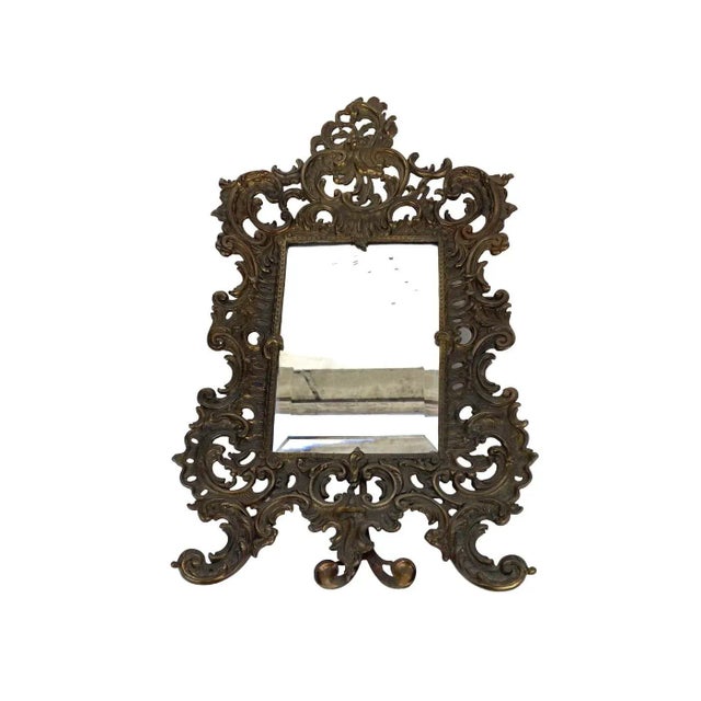 Vintage French Rococo Style Bronze Floral Frame Table Mirror With ...