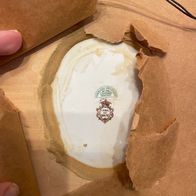 Wood Vintage Hand Painted Framed Limoges Frangonard Medallion — Courting Couple For Sale - Image 7 of 11