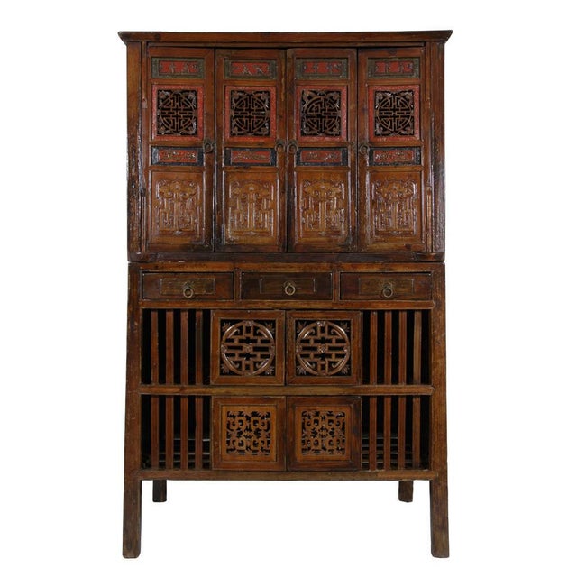 Antique Chinese Kitchen Cabinet Entertainment Center 2 Piece