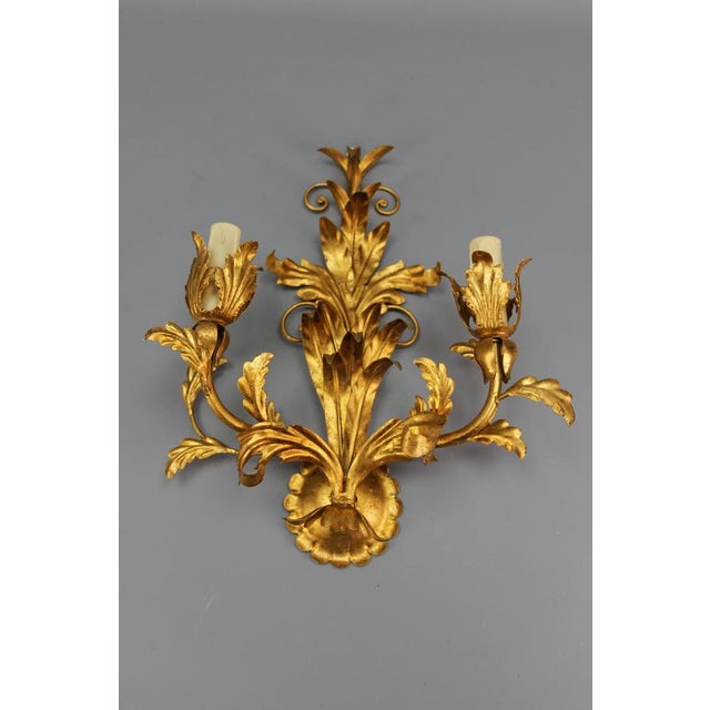 Hollywood Regency Gilt Metal Two-Light Sconce, 1970s For Sale - Image 17 of 18