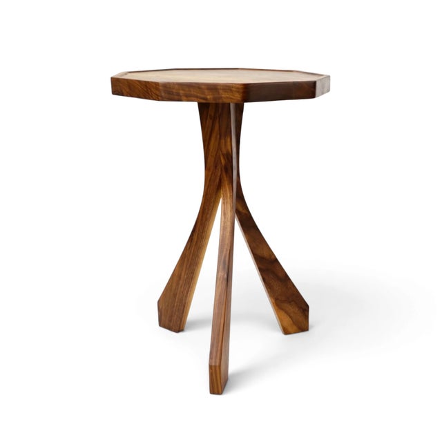 Walnut Nonagonal Side Table With Tripod Base by Michael Maximo For Sale - Image 4 of 9