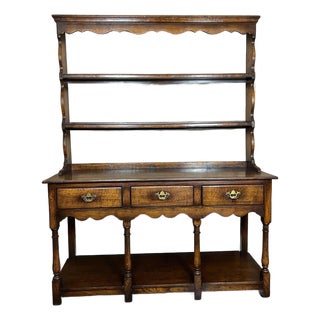Antique English Dresser Sideboard Plate Rack Potboard Jacobean Tiger Oak C1900 For Sale