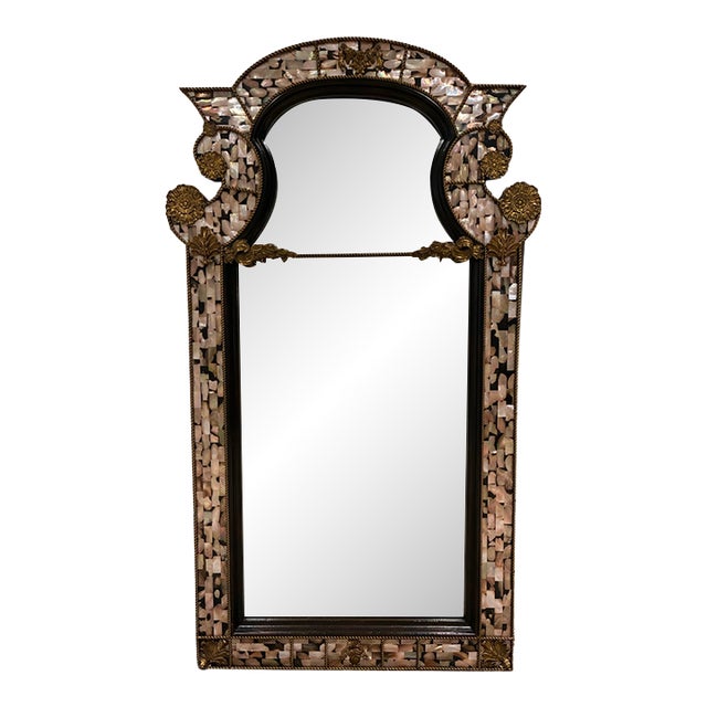 Vintage Maitland-Smith Mother-of-Pearl & Brass Inlaid Wall Mirror, Model 2800-113 For Sale