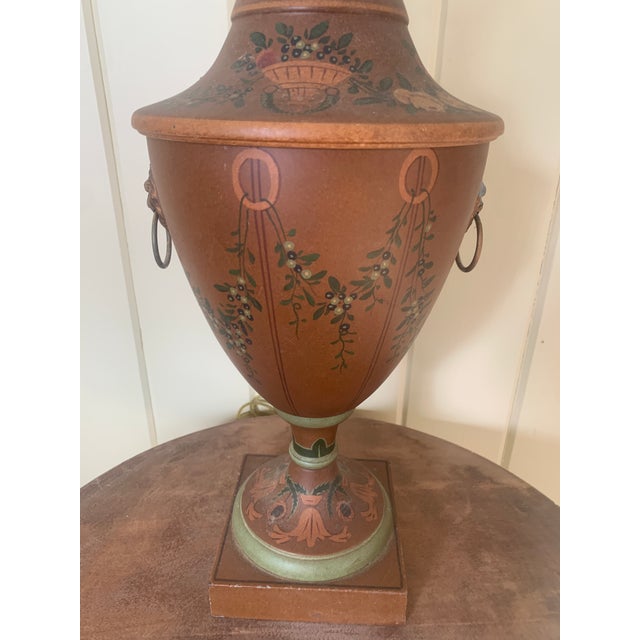 Maitland - Smith Late 20th Century Neoclassical Painted Tole Table Lamp With Lion Heads For Sale - Image 4 of 11