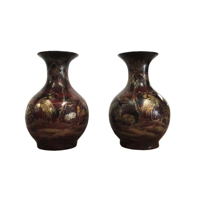 Chinese Brown Gold Scenery Decorative Vases - Pair For Sale