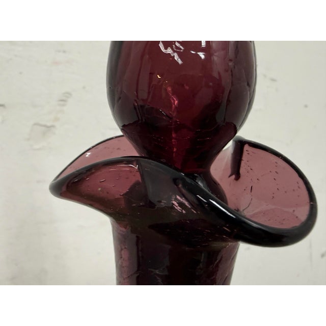 Italian Hand Blown Plum Vessel With Stopper For Sale - Image 9 of 12
