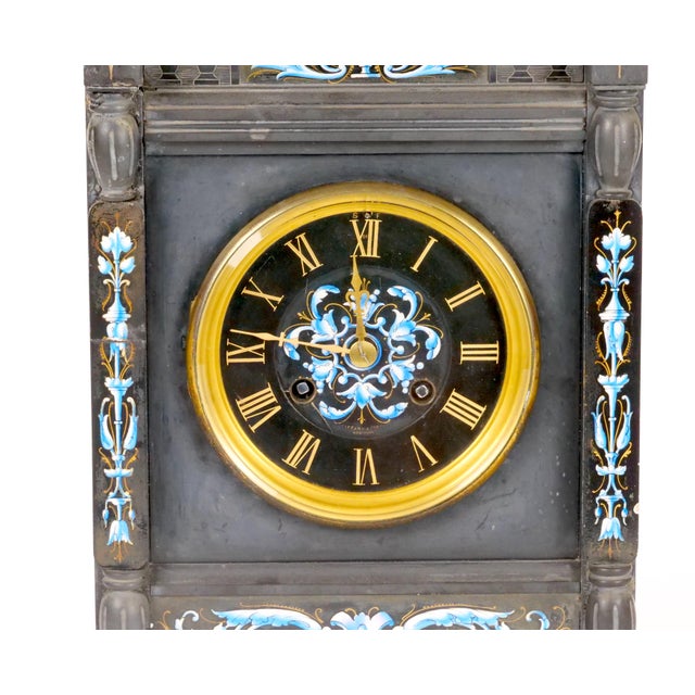 Late 19th Century Tiffany & Co. French Black Slate / Enamel Striking Mantel Clock, Circa 1880–1890 For Sale - Image 5 of 18