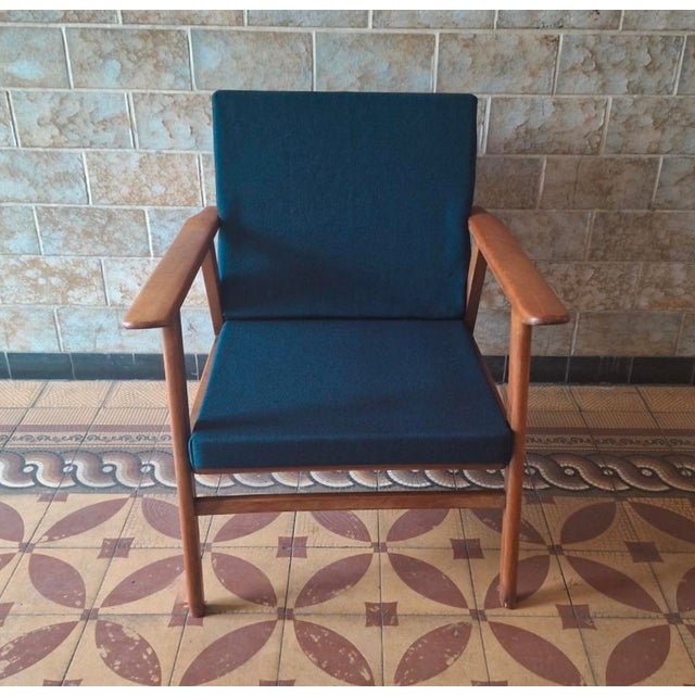 Danish Teak Lounge Chair with Sea Blue-Green Fabric, 1960s For Sale - Image 5 of 12