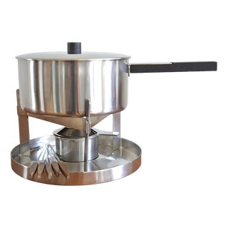 Danish Fondue Set by Peter Holmblad for Stelton, 1970s, Set of 8 For Sale