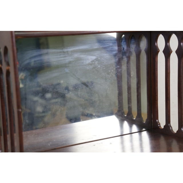 Mid 20th Century Mid 20th Century Chinese Chippendale Mahogany Fretwork Mirrored Hanging Curio Shelf Rack 24" For Sale - Image 5 of 17