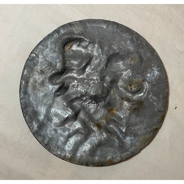 Metal Antique 19th Century Heavy Lead Cherub Putty Figural Circular Relief Plaque Art For Sale - Image 7 of 8