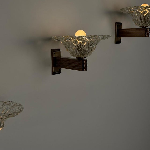 Metal Bullicante Glass Wall Sconces by Barovier & Toso for Erco, 1940s, Set of 2 For Sale - Image 7 of 16