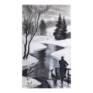 By the Stream, Erik Freyman Watercolor With Pastels on Paper, Signed in Pen