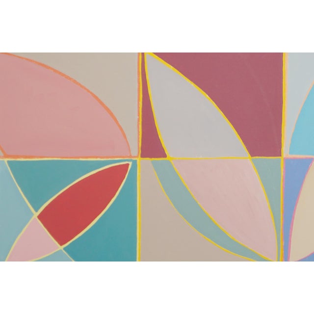 Textile 2026, Color Field Modernist Painting of Tulip Echo, Bauhaus Grid, Large Pastel Tones on Canvas by Natalia Roman For Sale - Image 7 of 8
