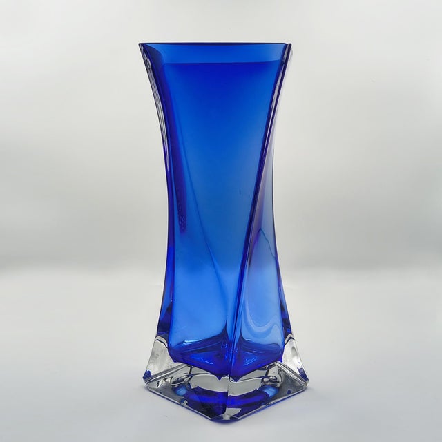 Mid-Century Modern Mid-Century Murano Cobalt Blue Sommerso Helix Twist Glass Vase, 1970s For Sale - Image 3 of 9
